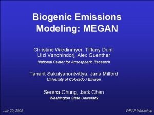 Biogenic Emissions Modeling MEGAN Christine Wiedinmyer Tiffany Duhl