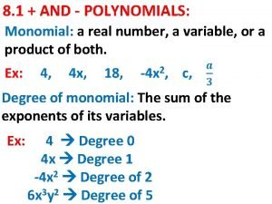 8 1 AND POLYNOMIALS Monomial a real number