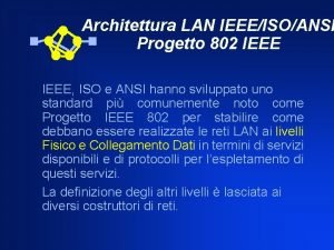 Architettura LAN IEEEISOANSI Progetto 802 IEEE ISO e