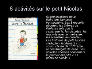 8 activits sur le petit Nicolas Grand classique