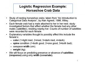 Logistic Regression Example Horseshoe Crab Data Study of