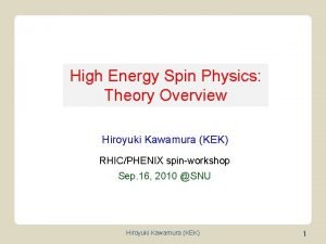 High Energy Spin Physics Theory Overview Hiroyuki Kawamura