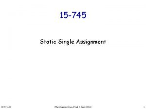 15 745 Static Single Assignment CS 745 SSA
