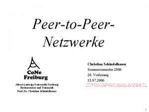 PeertoPeer Netzwerke Christian Schindelhauer Sommersemester 2006 20 Vorlesung