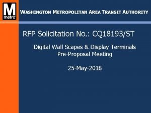 WASHINGTON METROPOLITAN AREA TRANSIT AUTHORITY RFP Solicitation No