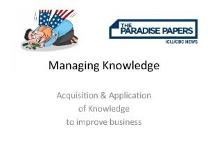 Managing Knowledge Acquisition Application of Knowledge to improve