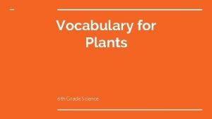 Vocabulary for Plants 6 th Grade Science Vocabulary