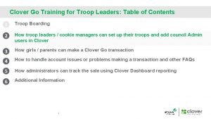 Clover Go Training for Troop Leaders Table of