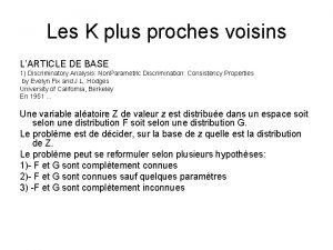 Les K plus proches voisins LARTICLE DE BASE