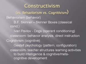 Constructivism vs Behaviorism vs Cognitivism Behaviorism behavior B
