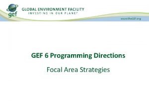 GEF 6 Programming Directions Focal Area Strategies GEF6
