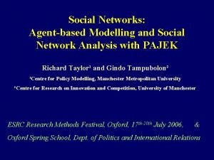 Social Networks Agentbased Modelling and Social Network Analysis