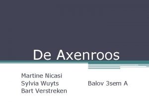 De Axenroos Martine Nicasi Sylvia Wuyts Bart Verstreken