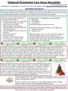 Oaklands Residential Care Home Newsletter NovemberDecember 2011 Westfield