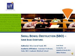 SMALL BOWEL OBSTRUCTION SBO SOME BASIC OVERTURES Authors