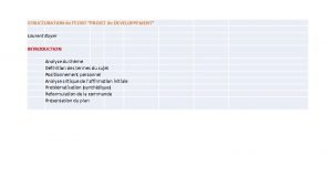 STRUCTURATION de lECRIT PROJET de DEVELOPPEMENT Laurent Boyer