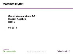 Matematiklyftet Grundskola rskurs 7 9 Modul Algebra Del