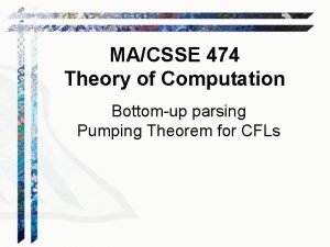 MACSSE 474 Theory of Computation Bottomup parsing Pumping