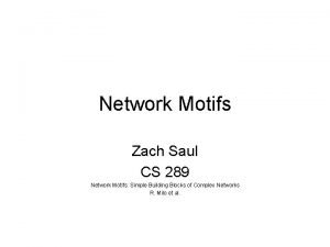Network Motifs Zach Saul CS 289 Network Motifs