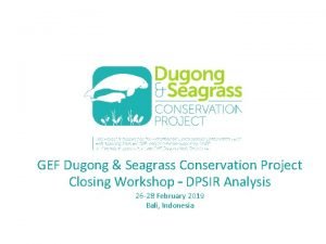 GEF Dugong Seagrass Conservation Project Closing Workshop DPSIR