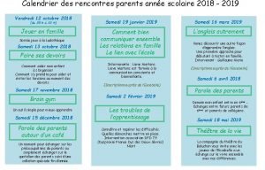 Calendrier des rencontres parents anne scolaire 2018 2019