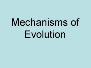 Mechanisms of Evolution Changes in genes mutations produce