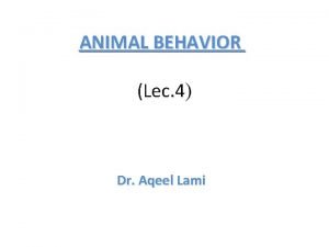 ANIMAL BEHAVIOR Lec 4 Dr Aqeel Lami ANIMAL