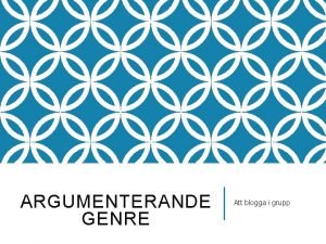 ARGUMENTERANDE GENRE Att blogga i grupp VERTYGANDEVERTALANDE ARGUMENTATION