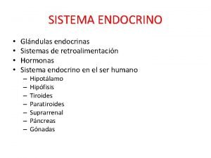 SISTEMA ENDOCRINO Glndulas endocrinas Sistemas de retroalimentacin Hormonas