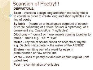 Scansion of Poetry DEFINITIONS Scan verb to assign