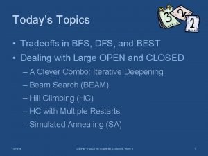Todays Topics Tradeoffs in BFS DFS and BEST