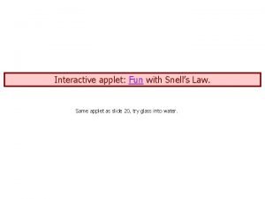 Interactive applet Fun with Snells Law Same applet