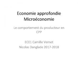 Economie approfondie Microconomie Le comportement du producteur en
