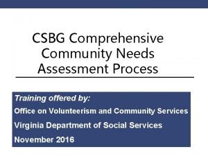 CSBG Comprehensive Community Needs Assessment Process Training offered