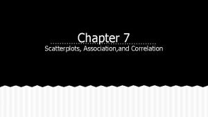Chapter 7 Scatterplots Association and Correlation Scatterplots A