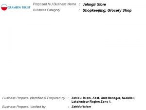 Proposed NU Business Name Jahngir Store Business Category
