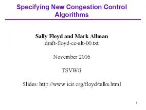 Specifying New Congestion Control Algorithms Sally Floyd and