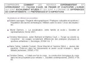 COMPRENDRE COMMENT LES INDIVIDUS EXPRIMENTENT ET INTRIORISENT DES