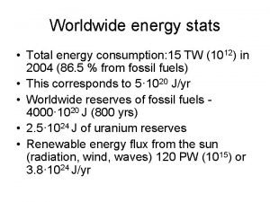 Worldwide energy stats Total energy consumption 15 TW