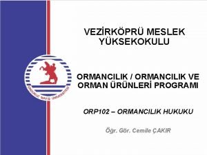 VEZRKPR MESLEK YKSEKOKULU ORMANCILIK ORMANCILIK VE ORMAN RNLER