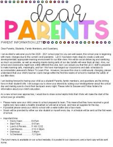 PARENT INFORMATION LETTER Dear Parents Students Family Members