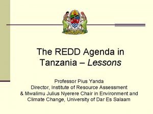 The REDD Agenda in Tanzania Lessons Professor Pius
