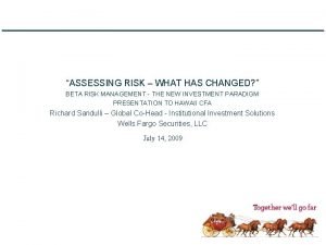 ASSESSING RISK WHAT HAS CHANGED BETA RISK MANAGEMENT