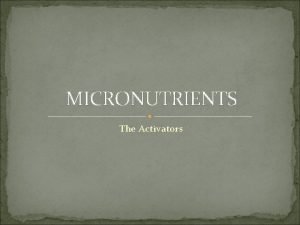 MICRONUTRIENTS The Activators What are micronutrients Micronutrients are