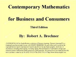 Contemporary Mathematics for Business and Consumers Third Edition