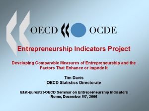 Entrepreneurship Indicators Project Developing Comparable Measures of Entrepreneurship