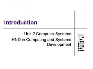 Introduction Unit 2 Computer Systems HND in Computing