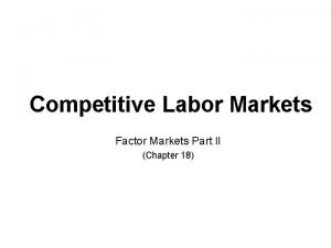 Competitive Labor Markets Factor Markets Part II Chapter