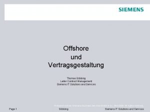 Offshore und Vertragsgestaltung Thomas Sbbing Leiter Contract Management