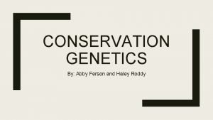 CONSERVATION GENETICS By Abby Ferson and Haley Roddy